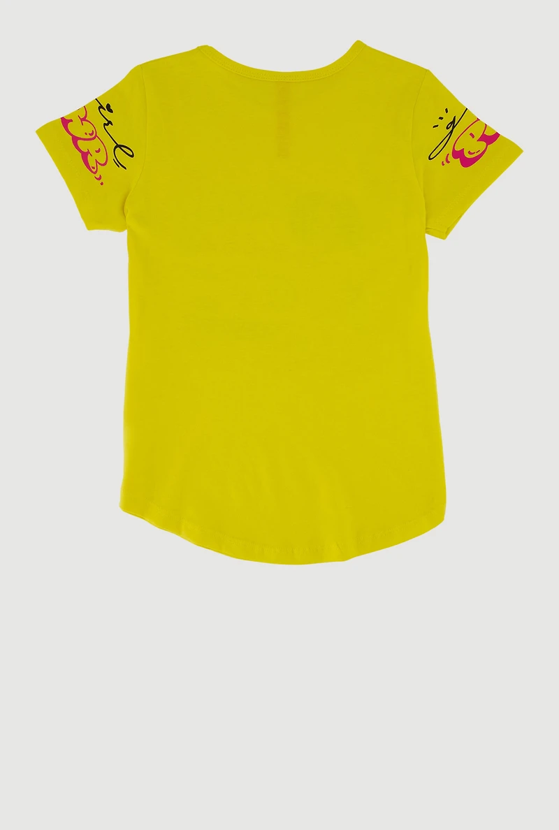 Little Girls Sequin Unique Girl Pwr Graphic Tee