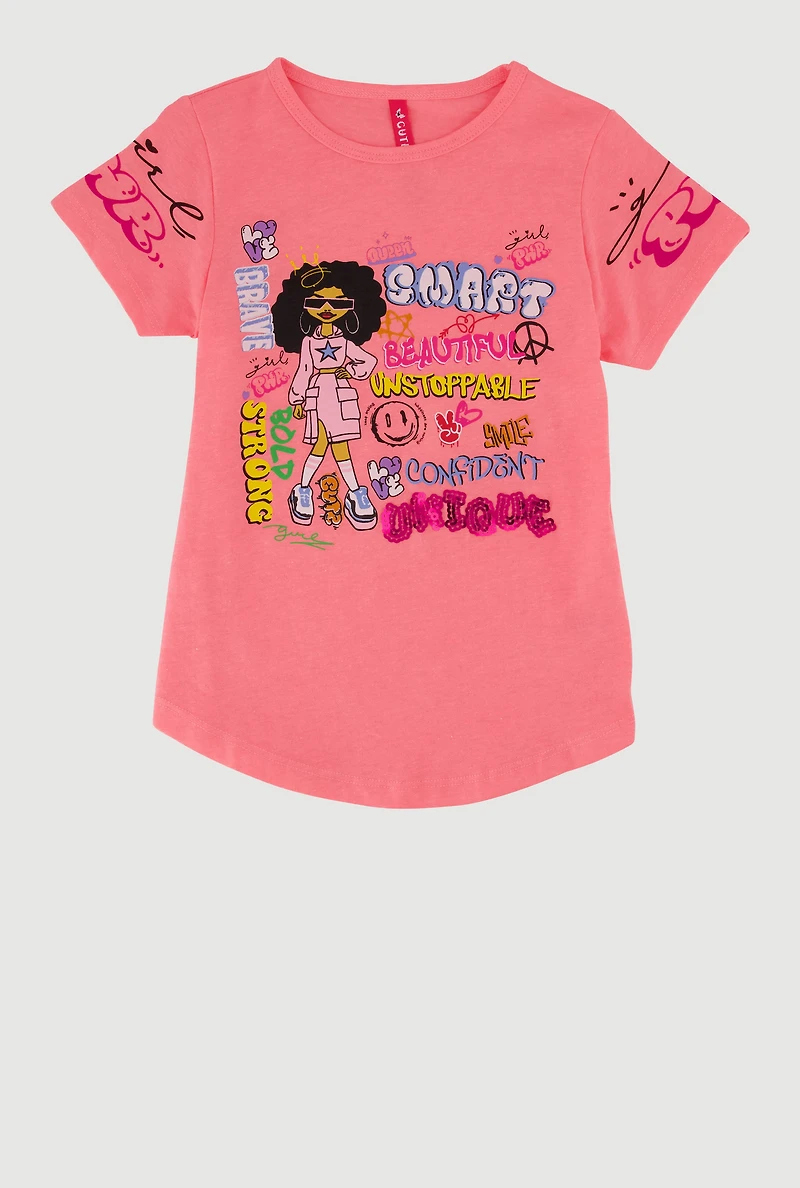 Little Girls Sequin Unique Girl Pwr Graphic Tee, 4