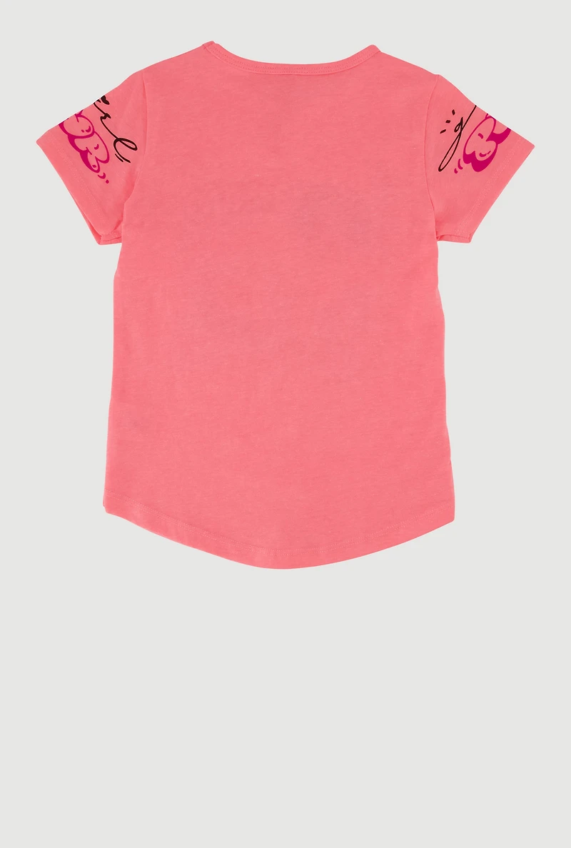 Little Girls Sequin Unique Girl Pwr Graphic Tee, Pink,