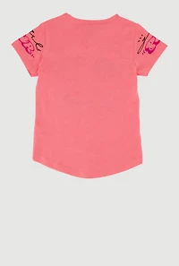 Little Girls Sequin Unique Girl Pwr Graphic Tee, Pink,
