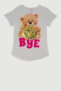 Little Girls Teddy Bear Sequin Graphic Tee, White, Size 5-6