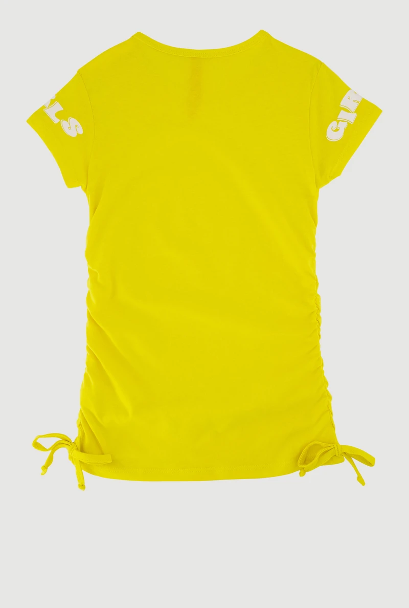 Little Girls Make Things Better Ruched Side Graphic Tee, Yellow,