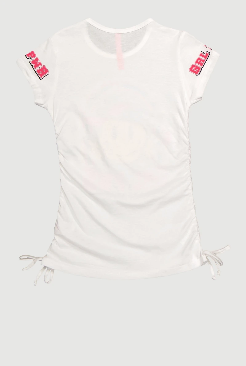 Little Girls GRL PWR Smiley Graphic T-Shirt, White, Size 5-6