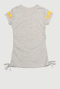 Little Girls Run The World Ruched Side Graphic Tee