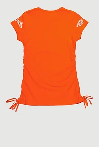 Little Girls Too Cute To Care Ruched Side Graphic Tee, Orange, Size 6X