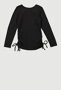 Little Girls Ribbed Knit Top with Removable Bear Necklace, Black, Size 4