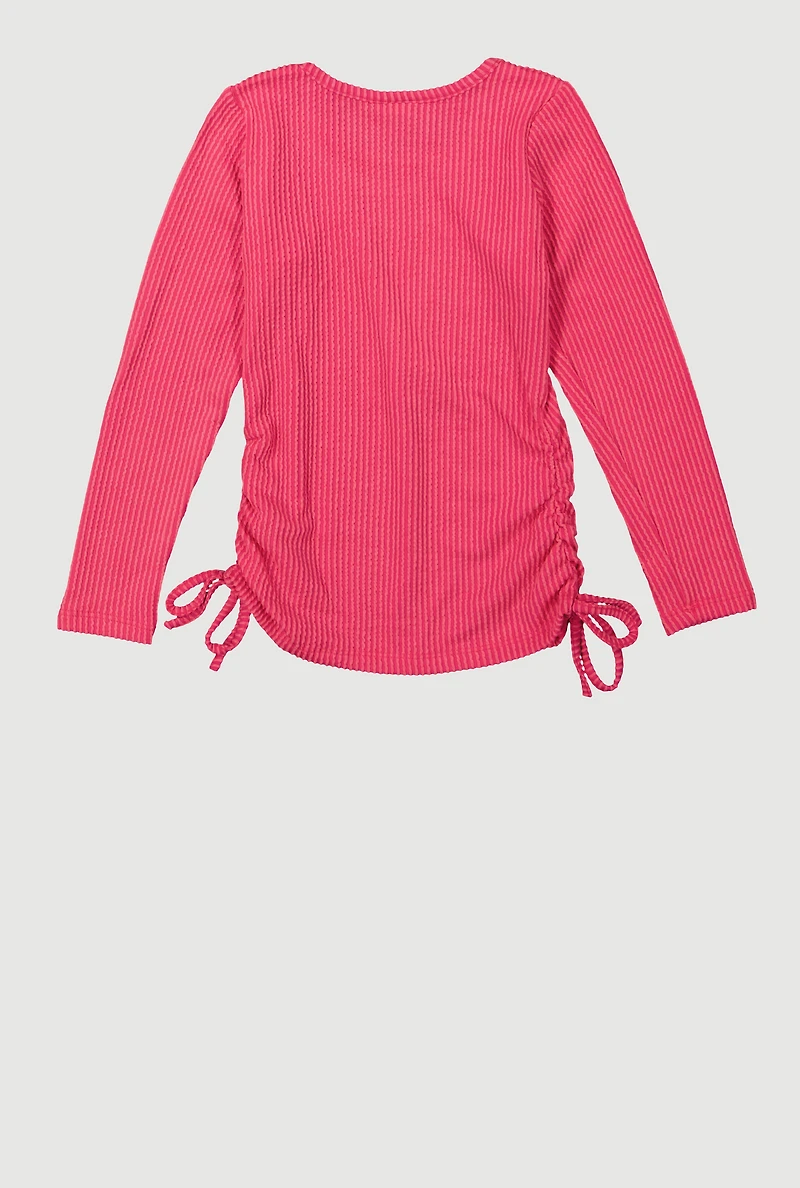 Little Girls Ribbed Knit Top with Removable Bear Necklace, Pink, Size 5-6