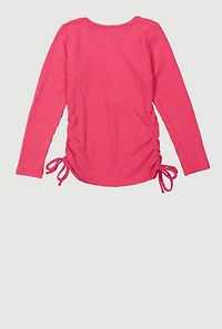 Little Girls Ribbed Knit Top with Removable Bear Necklace, Pink, Size 5-6