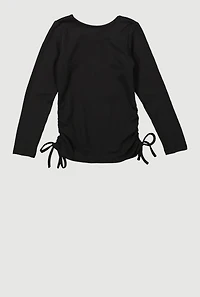 Little Girls Ribbed Knit Top with Removable Cherry Necklace, Black, Size 5-6