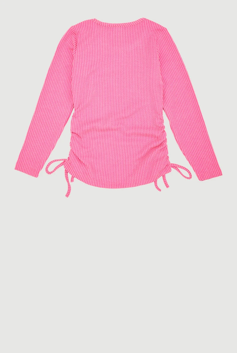 Little Girls Ribbed Knit Top with Removable Cherry Necklace, Pink,
