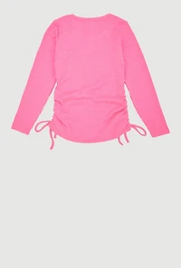 Little Girls Ribbed Knit Top with Removable Cherry Necklace, Pink,