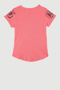 Little Girls Sequin Run The World 85 Graphic Tee, Pink,