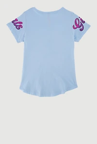 Little Girls Sequin Girls Got Big Goals Graphic Tee, Blue, Size 6X