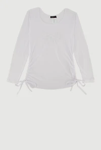 Little Girls Long Sleeve Bow Patch Graphic Tee, White, Size 6X