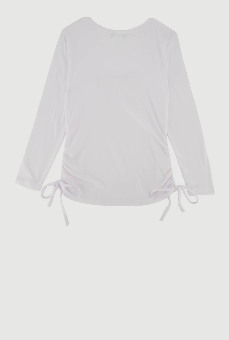 Little Girls Long Sleeve Bow Patch Graphic Tee, White, Size 6X