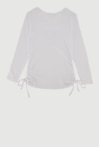 Little Girls Long Sleeve Bow Patch Graphic Tee, White, Size 5-6