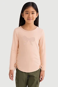 Little Girls Long Sleeve Bow Patch Graphic Tee