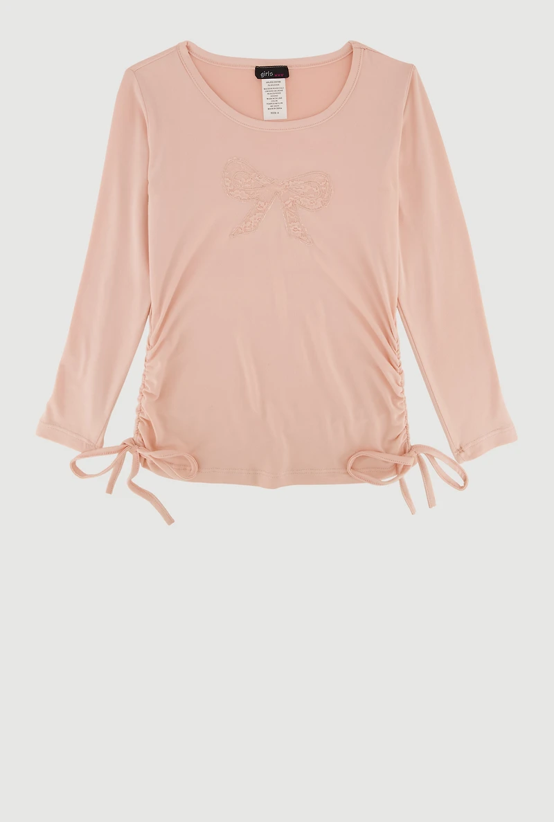 Little Girls Long Sleeve Bow Patch Graphic Tee,