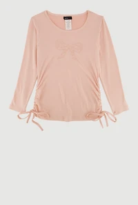 Little Girls Long Sleeve Bow Patch Graphic Tee,