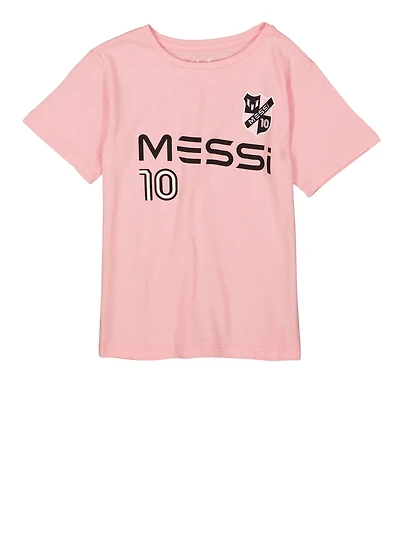 Little Girls Messi 10 Graphic Tee, Pink, Size 4