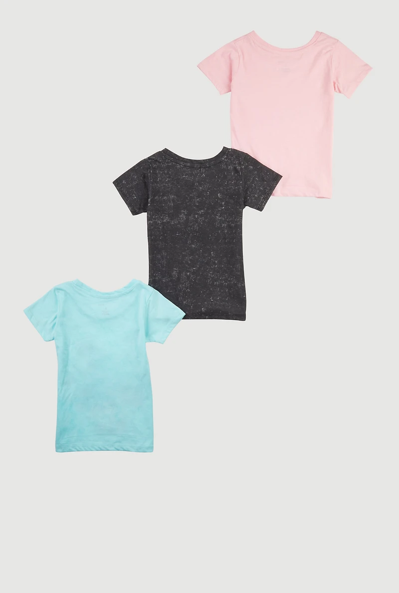 Little Girls Blessed Butterfly Glitter Tee 3 Pack, Multi, Size 4