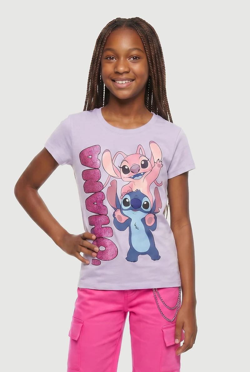 Girls Ohana Rhinestone Graphic Tee