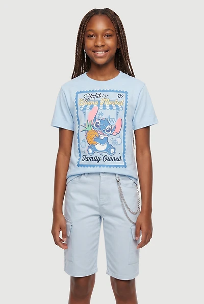 Girls Stitchs Ohana Market Embroidered Graphic Tee