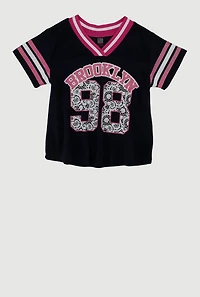 Girls Varsity Stripe Graphic Print Football Jersey,