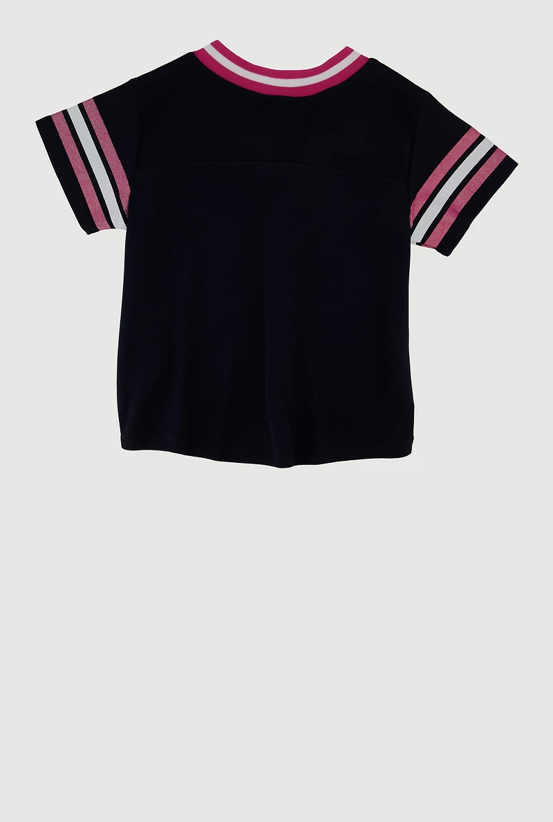 Girls Varsity Stripe Graphic Print Football Jersey, 10-12