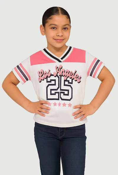 Girls Varsity Stripe Graphic Print Football Jersey, Multi, Size 7-8