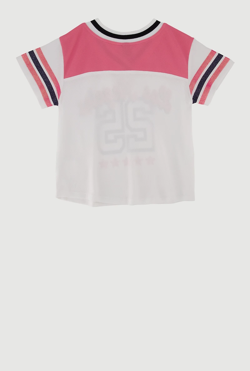 Girls Varsity Stripe Graphic Print Football Jersey, Multi, Size 7-8