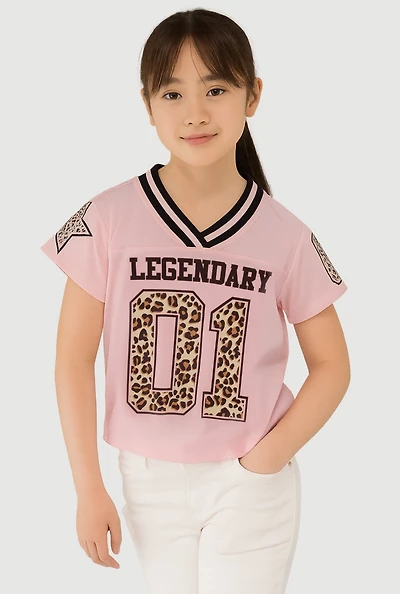 Girls Varsity Stripe Graphic Print Football Jersey, Pink, Size 7-8