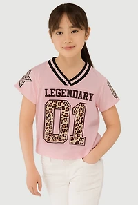 Girls Varsity Stripe Graphic Print Football Jersey, Pink, Size 7-8