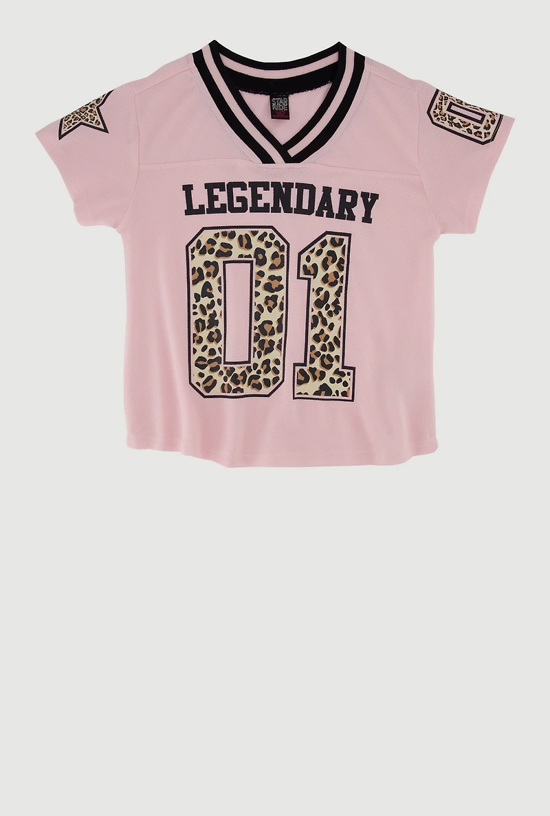 Girls Varsity Stripe Graphic Print Football Jersey, Pink, Size 7-8
