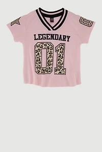 Girls Varsity Stripe Graphic Print Football Jersey, Pink, Size 7-8