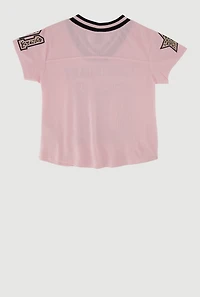 Girls Varsity Stripe Graphic Print Football Jersey, Pink, Size 7-8