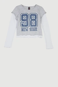 Girls Lettuce Trim Double Sleeve Graphic Tee,