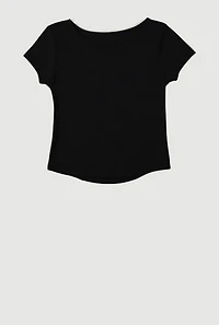Girls Ribbed Knit Lace Detail Square Neck T-Shirt, Black, Size 14-16