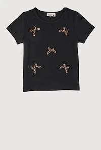 Girls Ribbed Knit Bow Short Sleeve Tee,