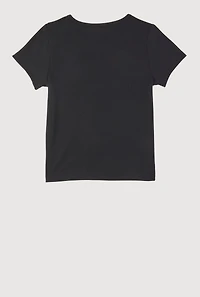 Girls Ribbed Knit Bow Short Sleeve Tee,