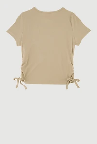 Girls Rib Knit Sequin Bow Graphic Tee
