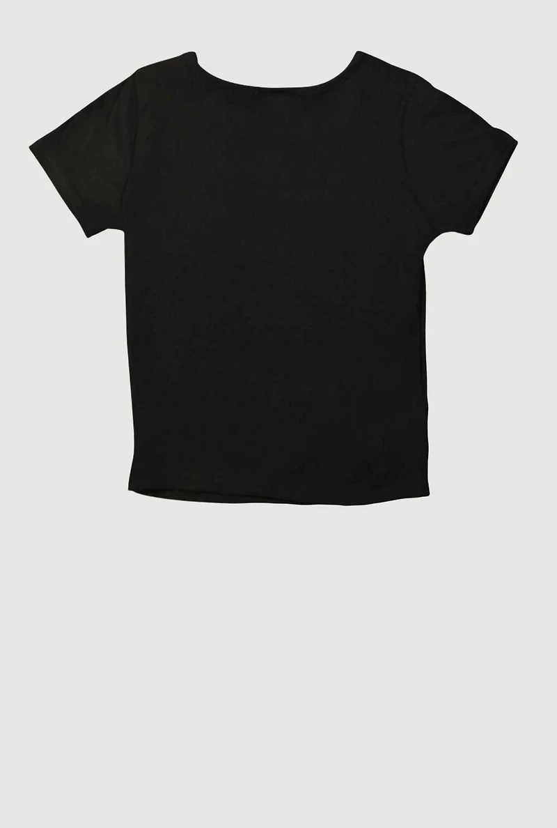 Girls Heart Cut Out Ribbed Knit T-Shirt, Black, Size 10-12