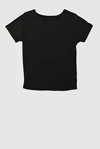 Girls Heart Cut Out Ribbed Knit T-Shirt, Black, Size 10-12