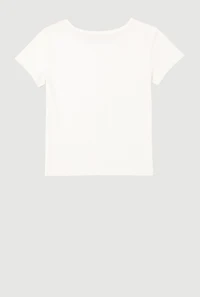 Girls Heart Cut Out Ribbed Knit T-Shirt, White, Size 7-8