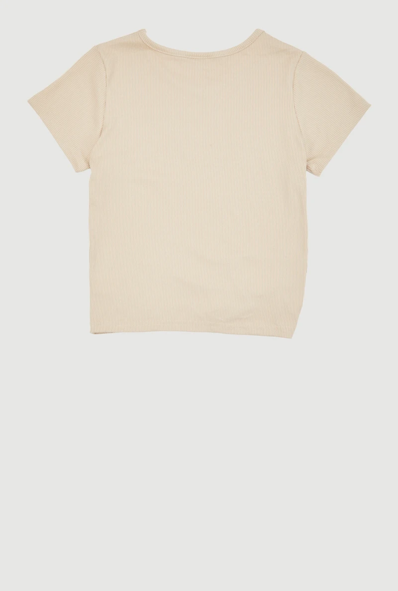 Girls Heart Cut Out Ribbed Knit T-Shirt,
