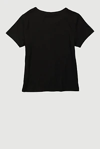 Girls Ribbed Knit Bow Front T-Shirt, Black,