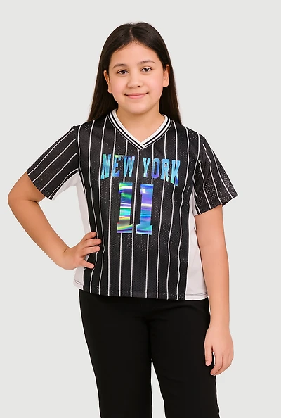 Girls City Graphic Pinstripe Football Jersey, 7-8