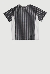 Girls City Graphic Pinstripe Football Jersey, Black,