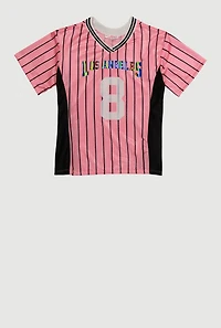 Girls City Graphic Pinstripe Football Jersey, Pink, Size 10-12