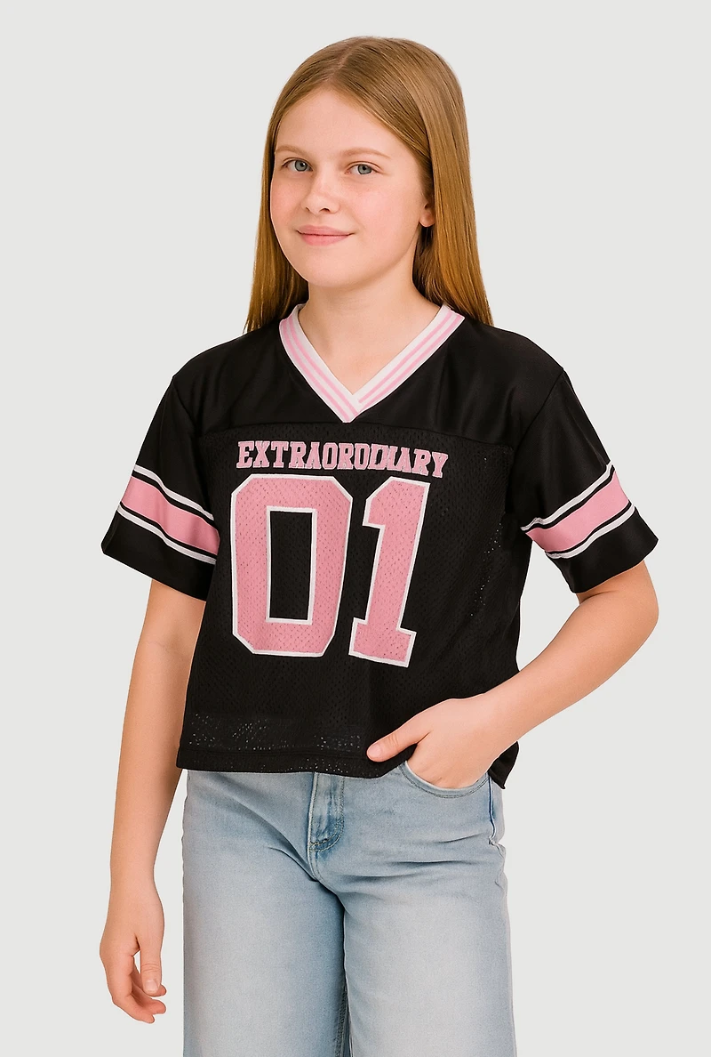 Girls Extraordinary 01 Football Jersey, Black, Size 10-12